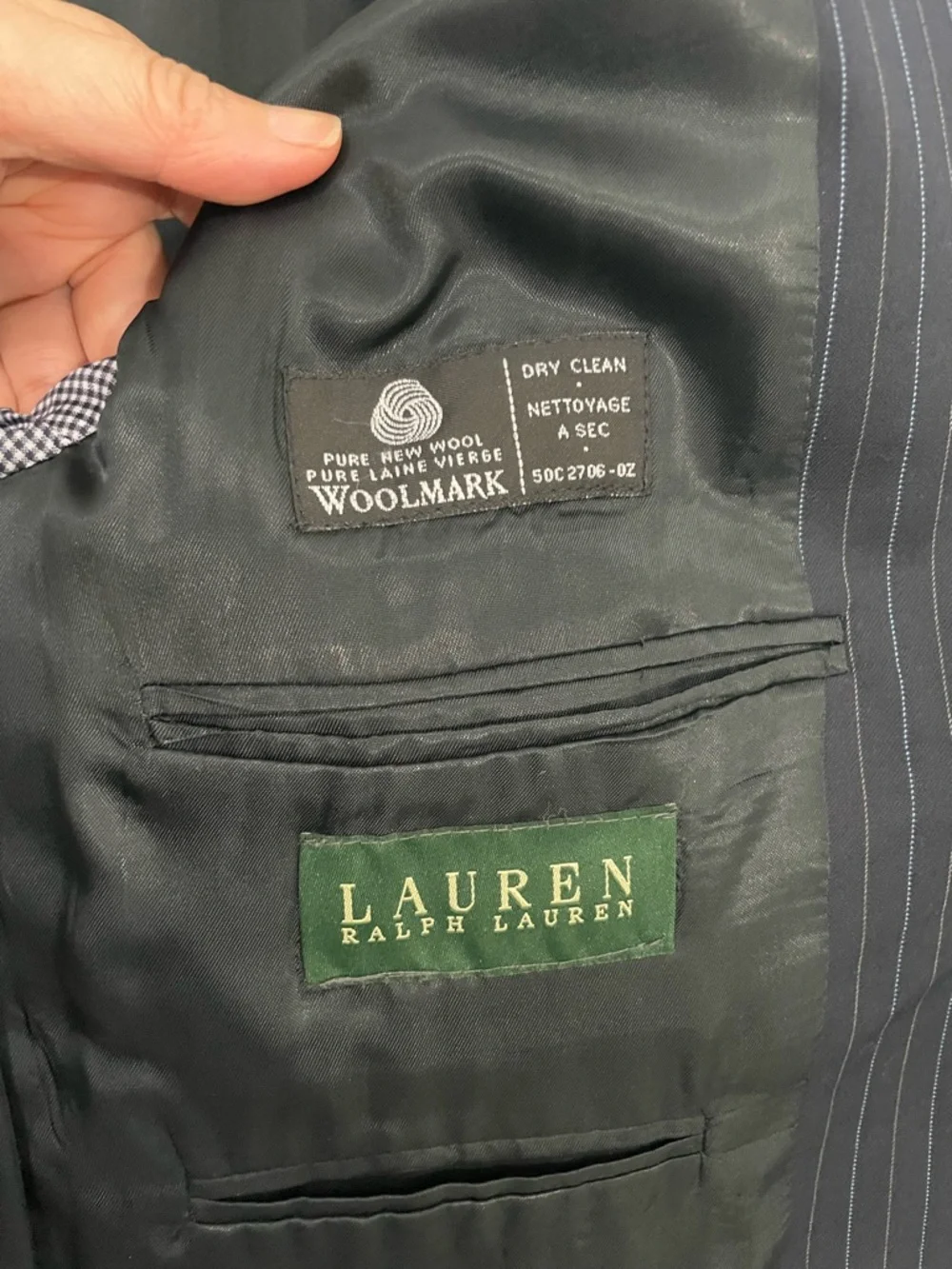 Ralph Lauren Navy Pinstripe Pure Wool Two-Button Blazer Size 40R